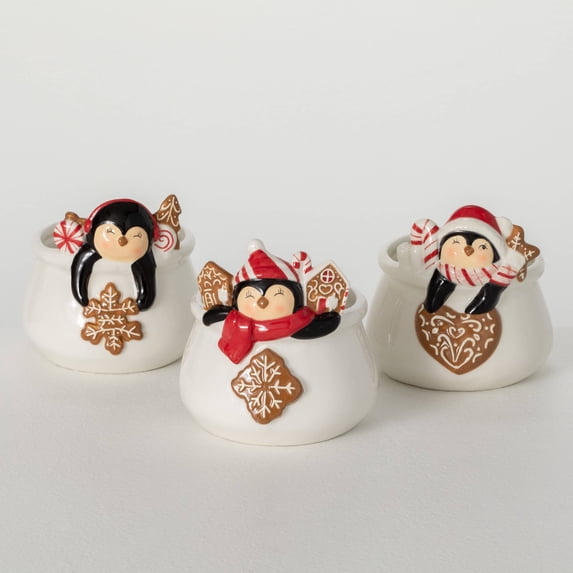 5.75"H Sullivans Christmas Whimsical Penguin Containers Set of 3, Multicolor