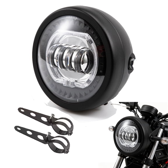 5.75 Inch Motorcycle Headlight, Dot Approved 5-3/4" 5.75" Round LED Projection Headlight Motorcycle Headlight Headlamp High Low Beam for Cafe Racer E-bike Bobber Chopper