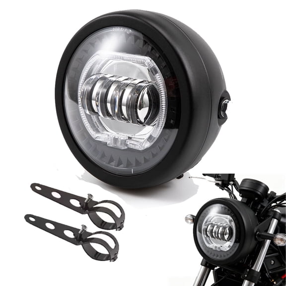 5.75 Inch Motorcycle Headlight, Dot Approved 5-3/4" 5.75" Round LED Projection Headlight Motorcycle Headlight Headlamp High Low Beam for Cafe Racer E-bike Bobber Chopper