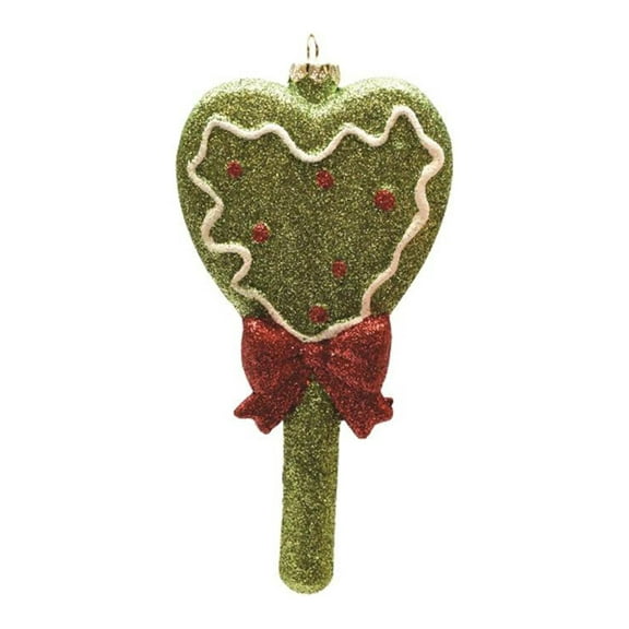5.75" Merry & Bright Green Red and White Glitter Shatterproof Heart Lollipop Christmas Ornament
