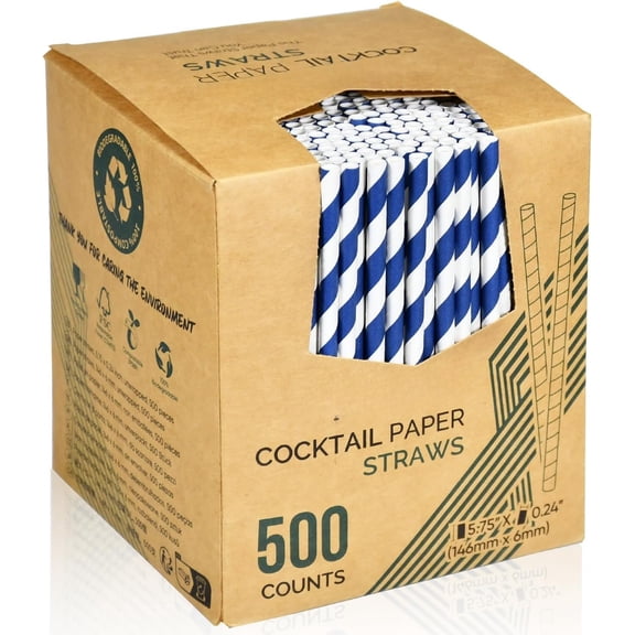 5.75 inch Navy Blue Short Paper Straws & Stirrer Sticks 500 Counts - for Bars and Restaurants