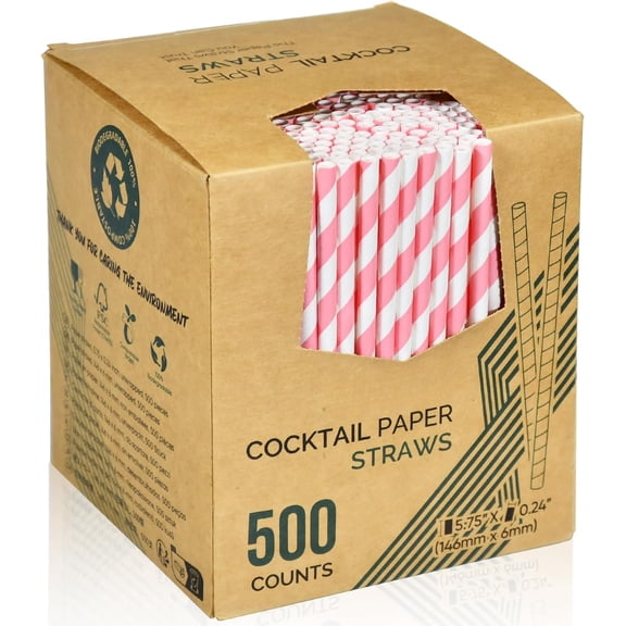 5.75 inch Short Paper Straws 500 Counts, for , Mixed Drinks, Cake Pops, Bars, Restaurants - Disposable, Compostable