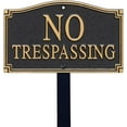 thumbnail image 1 of 5.75 x 9.5 inch “No Trespassing” GardenBoss Statement Plaque with 18 inch Lawn Stake, 375 mil Rustproof Aluminum, Black and Gold, Set of 1, Made in USA, 1 of 5