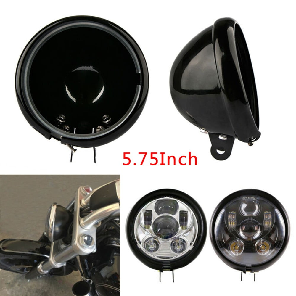 5.75In Motorcycle Headlight Cover Housing Holder Bucket Black For
