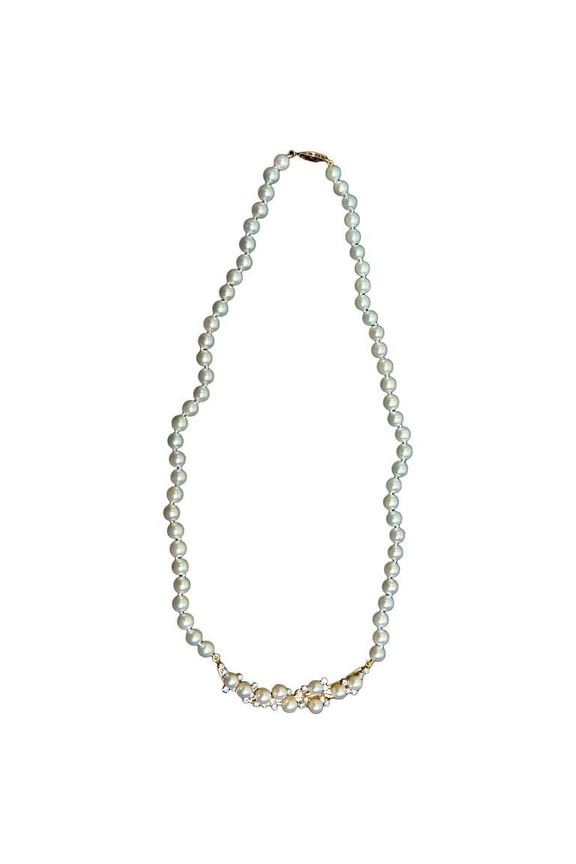 5.75MM .70CT DIAMONDS JAPANESE PEARLS ARC VINE NECKLACE 14KT