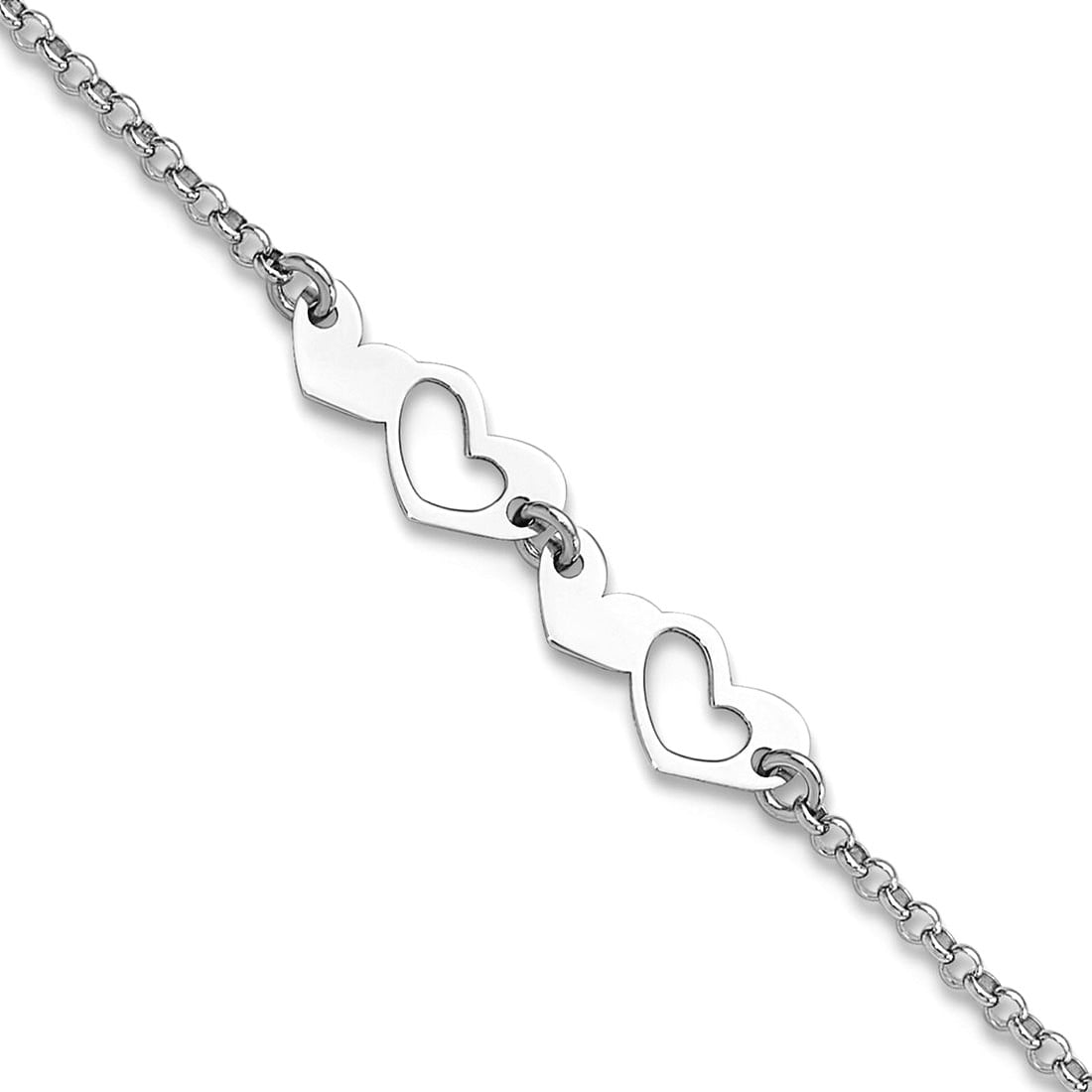 5.75mm 925 Sterling Silver Love Hearts Plus 1in Extension Anklet 9 Inch Anklet for Women - 1.6 Grams