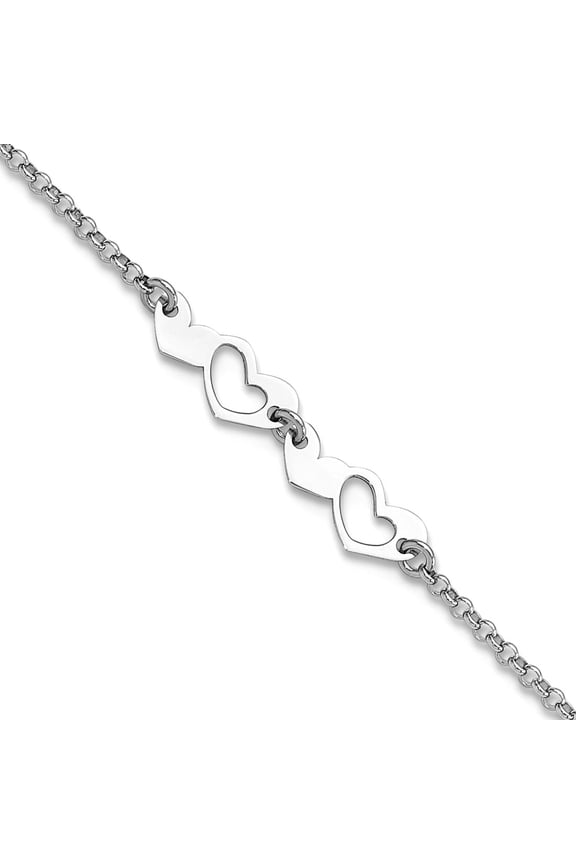 5.75mm 925 Sterling Silver Love Hearts Plus 1in Extension Anklet 9 Inch Anklet for Women - 1.6 Grams