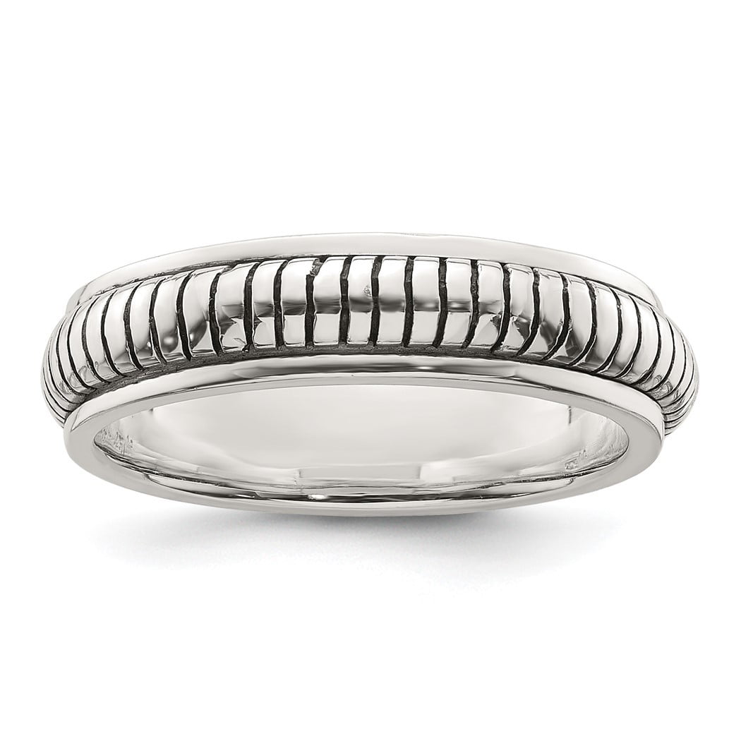 5.76mm 925 Sterling Silver Polished Oxidized Half Round Patterned