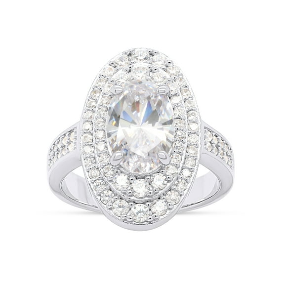 5.79 CT Oval & Round Cut White Simulated Diamond Double Oval Halo Ring In 14K White Gold Over Sterling Silver (Color: White, Clarity: VVS1-VVS2, 5.79 Cttw) -8