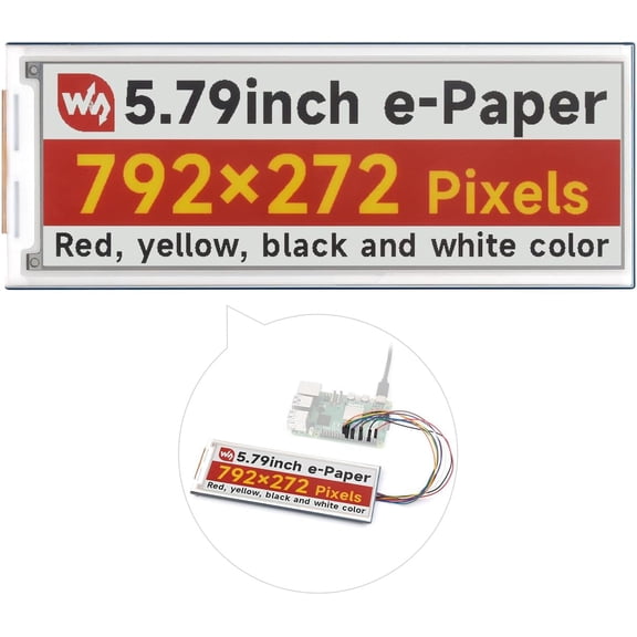 5.79inch E-Paper Display Module, Compatible with 5/4B/3B/Zero/Zero W/Zero 2W/Pico/Pico W/Pico WH, 792x272, E-Ink Display, Red/Yellow/Black/White, SPI Interface