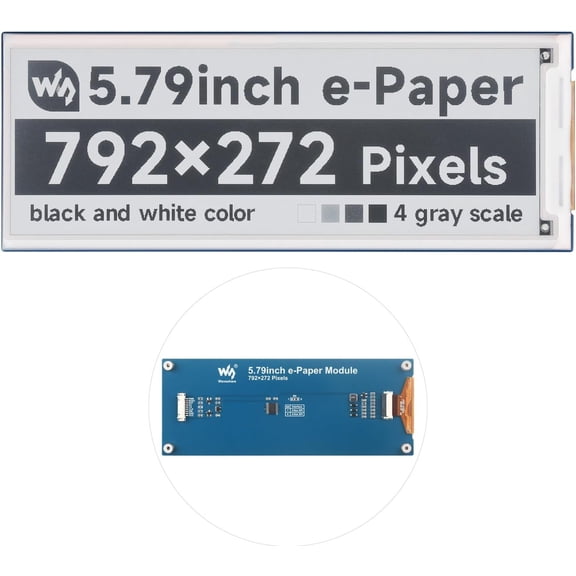 5.79inch E-Paper Display Module, Compatible with 5, E-Ink Display, 792x272, Black/White, SPI Interface