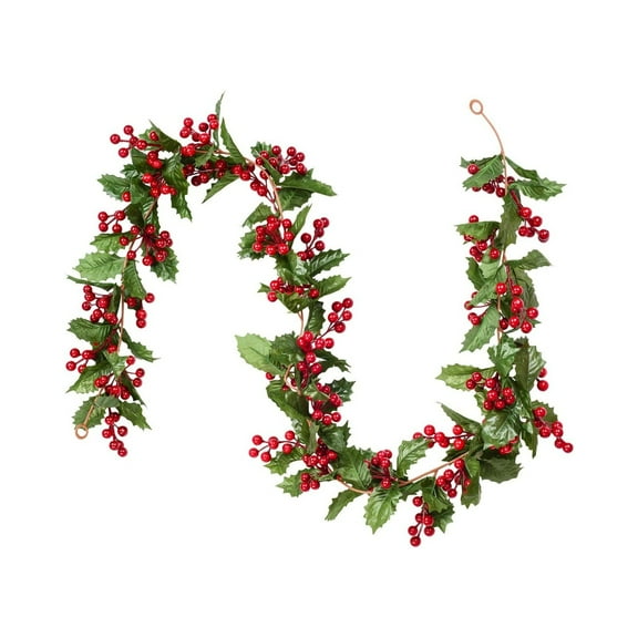 5.7FT Artificial Red Berry Christmas Garland, Flexible Holly Berry Vine for Fireplace Mantel, Staircase, Window, Door, and Indoor Outdoor Holiday Home Decor