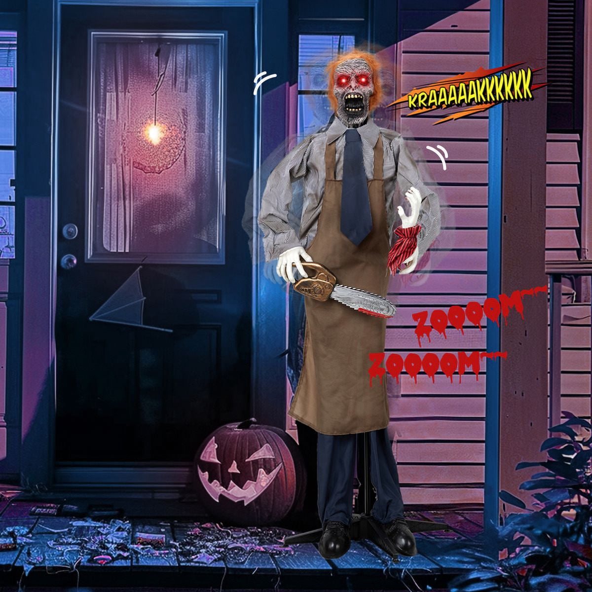 5.7FT Halloween Standing Decoration, Sensor-Activated (LED Eyes/Sounds/Swaying), Weather-Resistant Synthetic Fiber for Yard/Garden