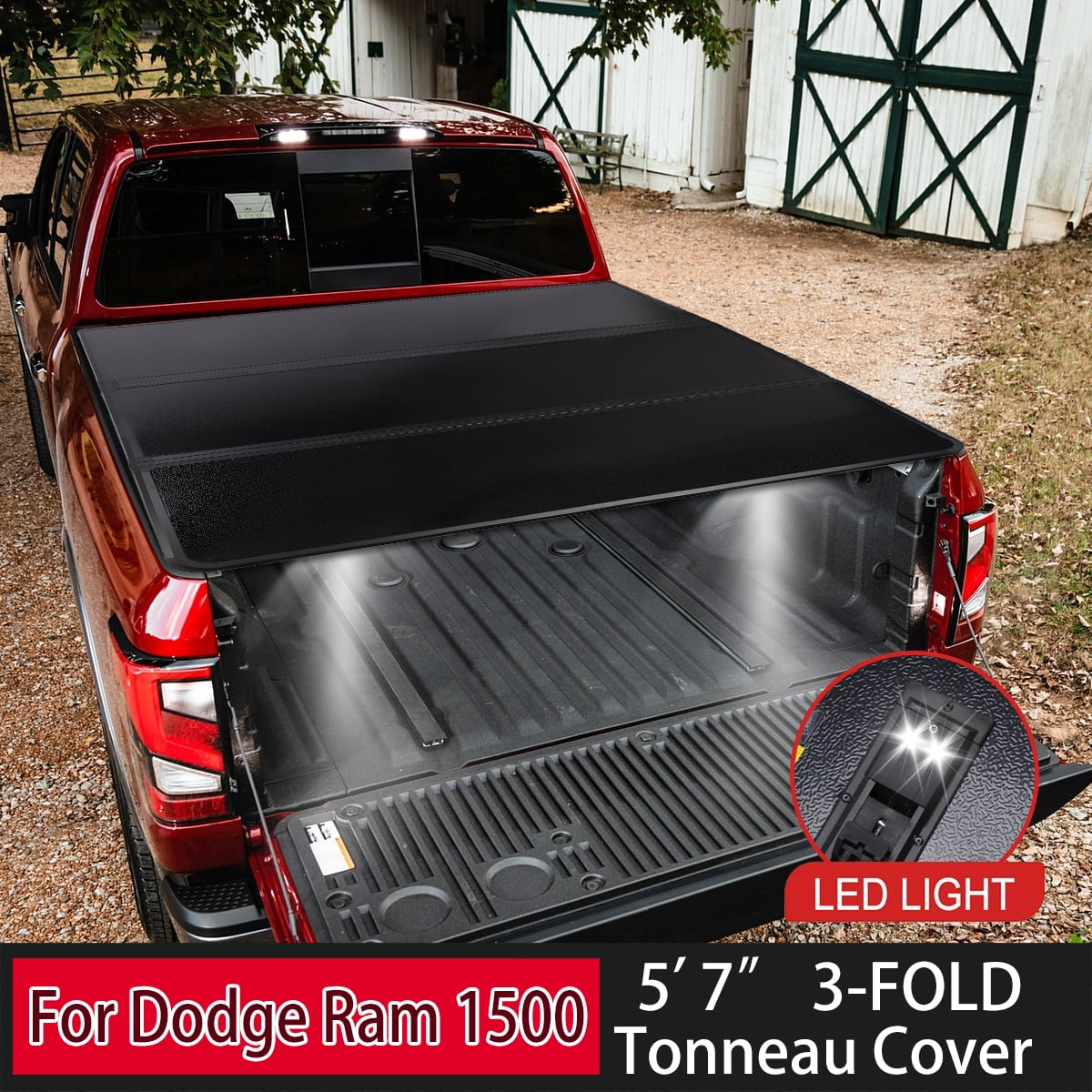Soft Tri-fold Tonneau Cover For Dodge Ram 1500 5.7ft Bed 2009-2025 (Incl. Classic & New) - Water-Resistant, No Drill Installation