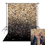 5 7FT Photo Backdrop Gold Black Backdrop Glitter Golden Bokeh Spot Starry Sky Photography Background Birthday Backdrop