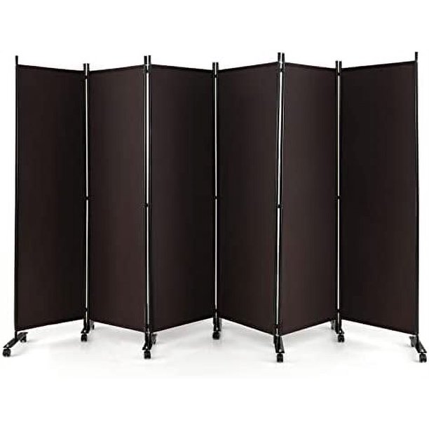 5.7Ft 6Panel Folding Room Divider with Brown 132" Wide Large Rolling