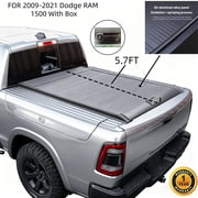 5.7Ft Retractable Hard Tonneau Cover Aluminum Alloy For 2009-2026 Dodge Ram 1500 Crew Cab Bed With RAMBOX