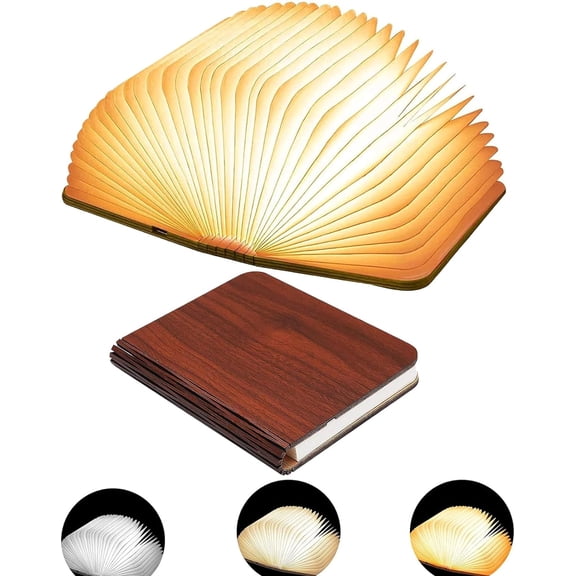 5.7Inch Wooden Book Light, 3 Colors Folding Book Lamp, USB Rechargeable,Unique Lamp,Book Lovers Gts