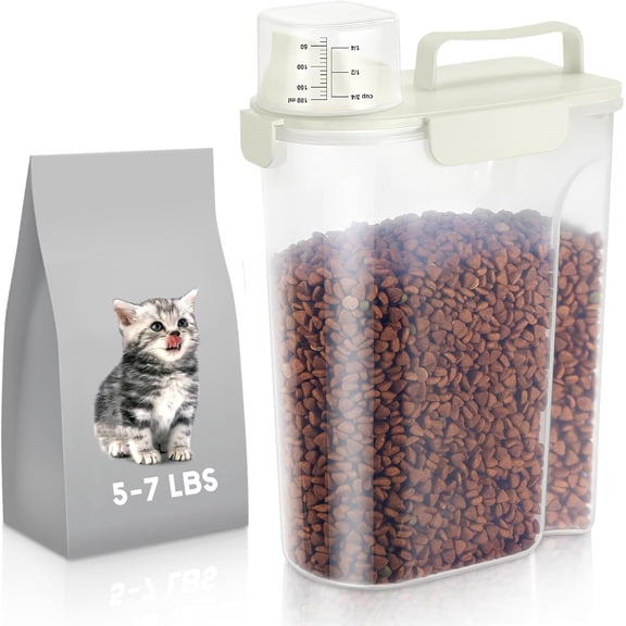 5-7Lbs Cat Dog Storage Container, Portable Pet Food Containers with Upgraded Large Spout and Cup, Small Animal Kibble Dispenser for Bird Seed, Oatmeal, Rice, Flour, Brown Sugart-Dark Green