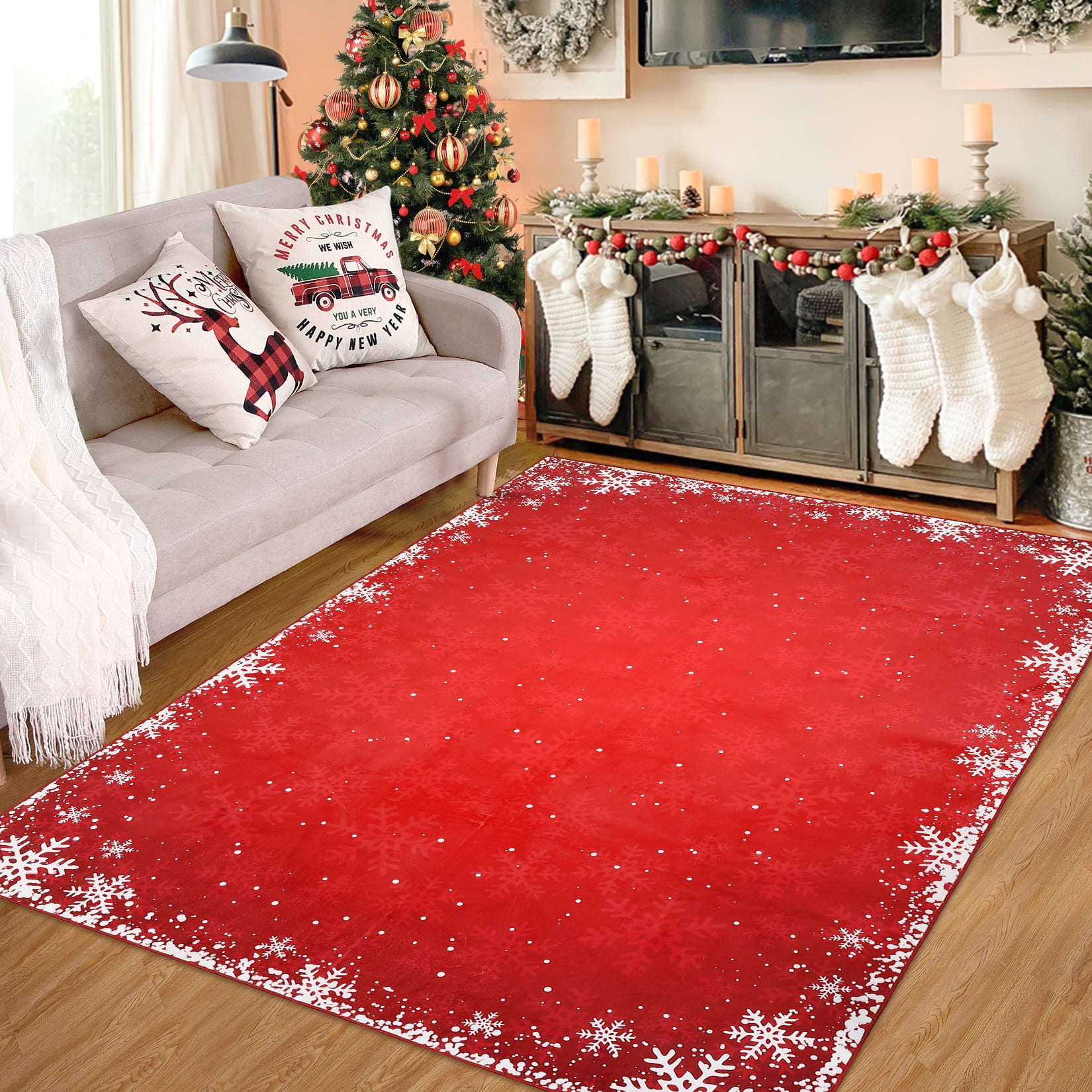 5*7ft Christmas Entryway Rug Boho Indoor Throw Rugs Washable Xmas ...