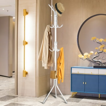 5.7ft Coat Rack Stand Clothes Tree Floor Hats Hanger Holder with 12 Hooks Sturdy Freestanding Multi Hooks Hanging Clothes, White