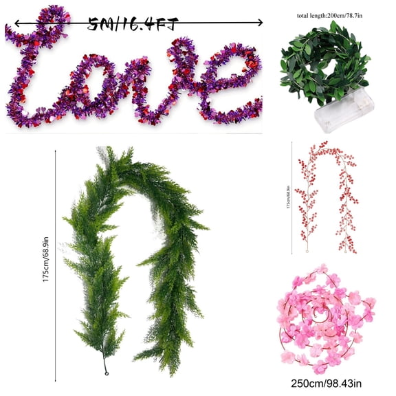 5.7ft Mixed Pine & Rattan Garland with Battery-operated 20-led Lights - Versatile Valentines Day Decor for Indoor Outdoor Home Decoration - 6.6ft Green Plants, by UKHBCCC