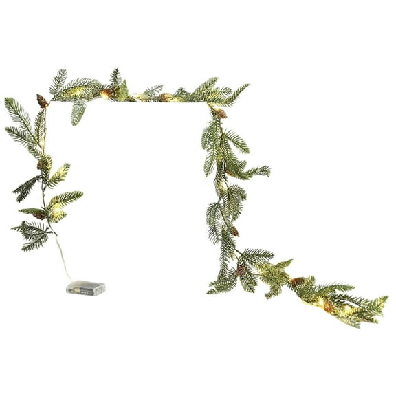 5.7ft Smokey Christmas Garland with Lights & Pine Cones, Prelit Natual Rustic Cedar Pine Garland with Pine Cones for Home New Year, Mantle, Fireplace, Indoor Outdoor Xmas Decor(Green,69x2")