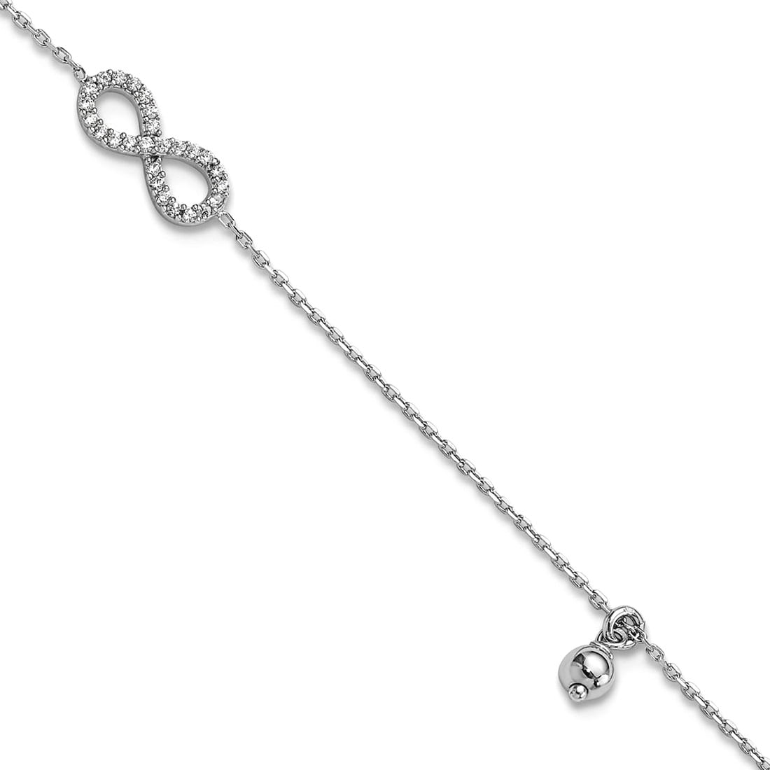 5.7mm 925 Sterling Silver Cubic Zirconia Infinity Plus 1in Extension Anklet 9 Inch Anklet for Women