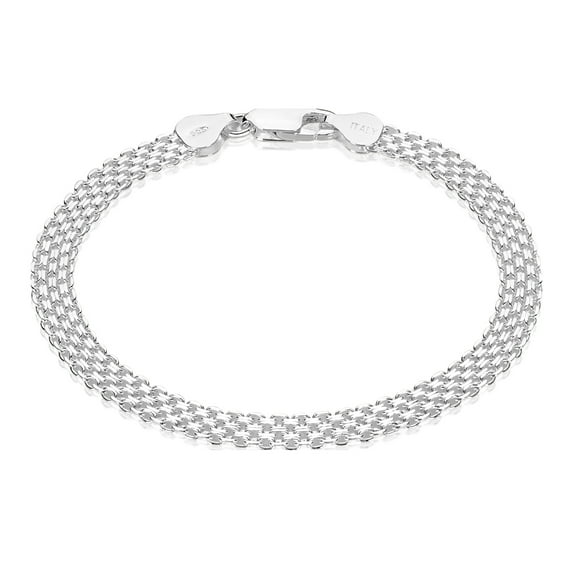 5.7mm Solid .925 Sterling Silver Flat Bismark Chain Bracelet, 10 inches