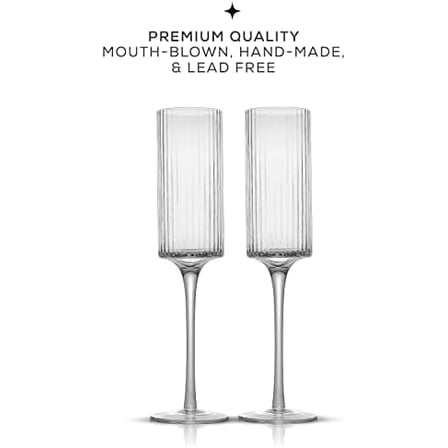 5.7oz Champagne Glasses, Fluted Glass Flute Set of 2, Vintage Style Unique Drinking Cocktail and Mimosa Glasses, Wedding Champagne Flutes