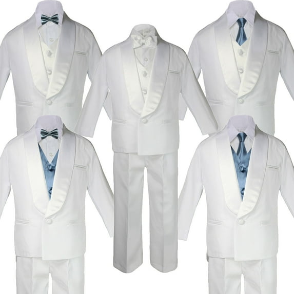 5-7pc Baby White Satin Shawl Lapel Suits Tuxedo DARK GRAY Satin Bow Necktie Vest