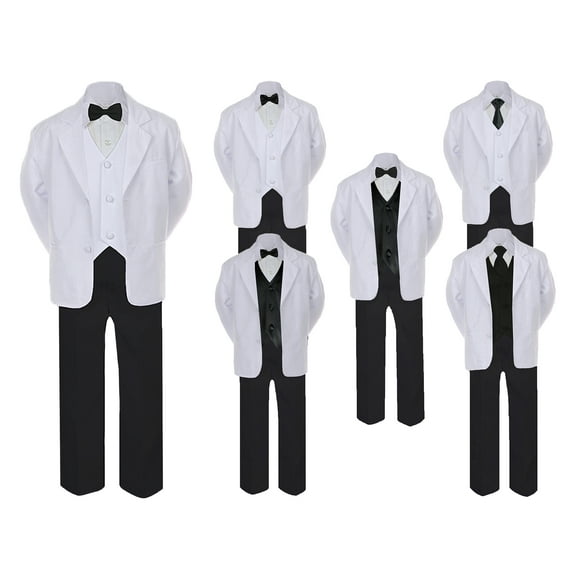 5-7pc Formal Black & White Suit Set Black Bow Necktie Vest Boy Baby Sm-20 Teen