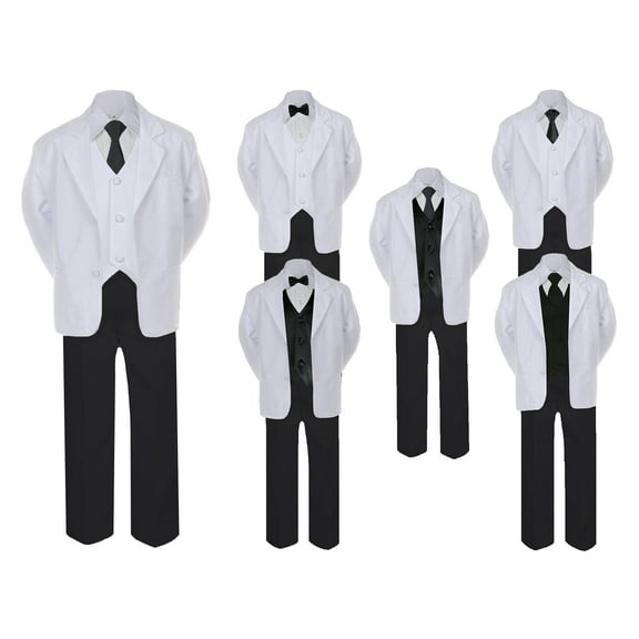 5-7pc Formal Black White Suit Set Black Bow tie Neck Vest Boy Baby Sm-20 Teen