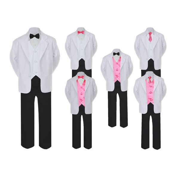 5-7pc Formal Black White Suit Set Coral Bow Necktie Vest Boy Baby Sm-20 Teen