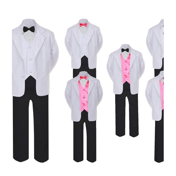 5-7pc Formal Black White Suit Set Coral Bow Necktie Vest Boy Baby Sm-20 Teen