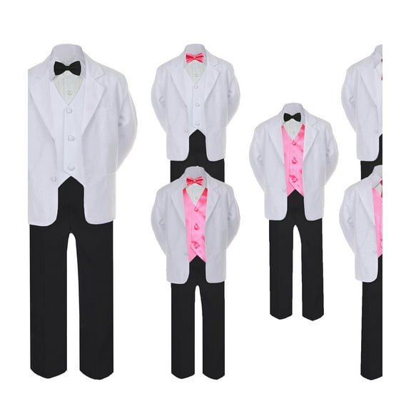 5-7pc Formal Black White Suit Set Coral Bow Necktie Vest Boy Baby Sm-20 Teen