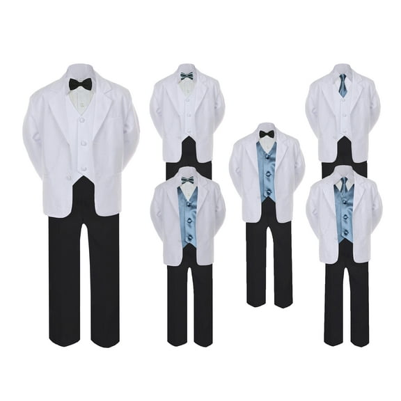 5-7pc Formal Black White Suit Set Dark Gray Bow Necktie Vest Boy Baby Sm-20 Teen