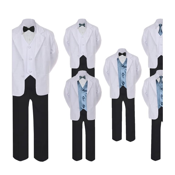 5-7pc Formal Black White Suit Set Dark Gray Bow Necktie Vest Boy Baby Sm-20 Teen