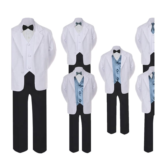 5-7pc Formal Black White Suit Set Dark Gray Bow Necktie Vest Boy Baby Sm-20 Teen