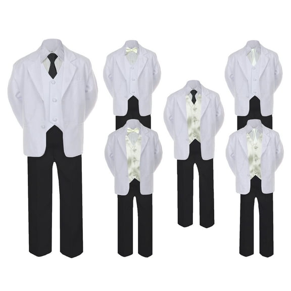 5-7pc Formal Black White Suit Set Ivory Bow Long Tie Vest Boy Baby Sm-20 Teen