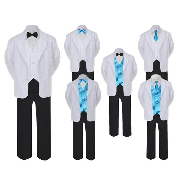 5-7pc Formal Black White Suit Set Turquoise Bow Necktie Vest Boy Baby Sm-20 Teen