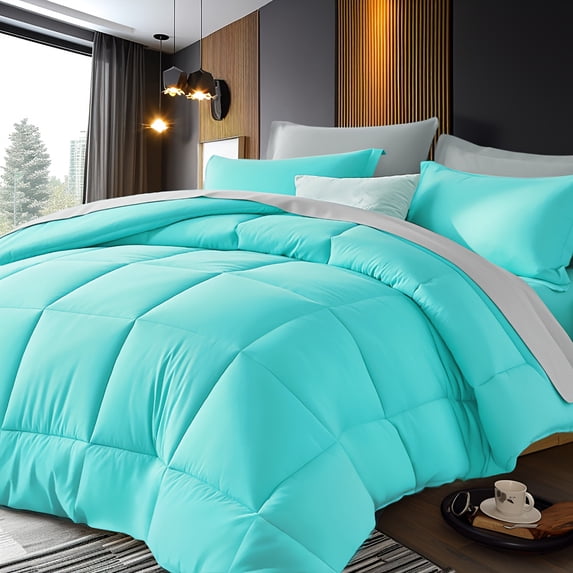 5/7pcs Luxurious Checkered Comforter, Soft Microfiber, Lightweight, Breathable, Easy Care-And Bed In A Bag Convenience for All Seasons, with Comforter, Flat Sheet, Fitted Sheet, And Pillowcases