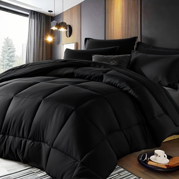 5/7pcs Luxurious Checkered Comforter, Soft Microfiber, Lightweight, Breathable, Easy Care-And Bed In A Bag Convenience for All Seasons, with Comforter, Flat Sheet, Fitted Sheet, And Pillowcases
