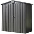 thumbnail image 1 of 5.7x3 FT Metal Garden Storage Cabinet Outdoor Waterproof Patio Cabinet Garden Storage Cabinet with Lockable Double Door Gable Sloping Roof Design for Backyard Lawn Garden 69.21x36.06x71.34 in Black, 1 of 7