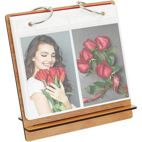 5.7x6 inch Photo Desk Album Wood Photo Frames Wooden Flip Photo Album Desktop Displaying Frames Table Picture Holder Book Frames for 3 inch Photo Tabletop Display - 24 Pockets for DIY