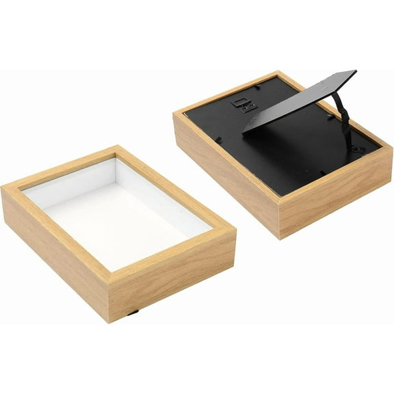 5.7x7.7 Inch Shadow Box Display Case Wood Box Frame Picture Hang for Farmhouse Collectible Memorabilia Pins Awards Medals Tickets and Tabletop Displaying Tan