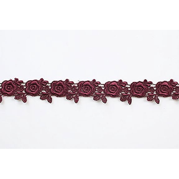 5/8" 0.75" 1" 1.25" 2' 2.5" 3" Burgundy Venice Lace Embroidered Bridal Gown by Yard (UB291 1")