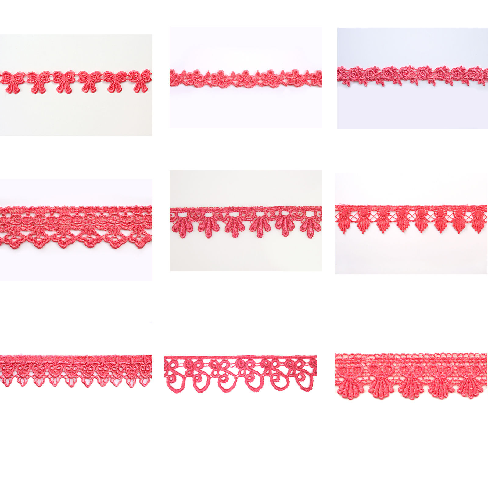 5/8" 0.75 1" 1.25" 2" 2.5" 3" Variety Coral Red Embroidery Lace Trim by Yard