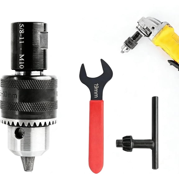 5/8-11 Angle Grinder Drill Chuck Adapter, 1/16"-3/8" Metal Drill Chuck, Quick Change Converter, Heavy Duty Stable, for Wood Metal Drilling DIY Grinding Tool