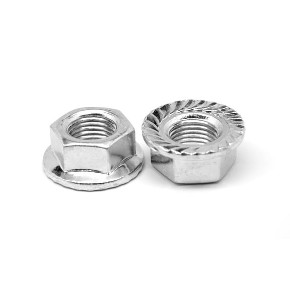 5/8"-18 Fine Thread Hex Flange Nut with Serration Case Hardened Low Carbon Steel Zinc Plated Pk 50
